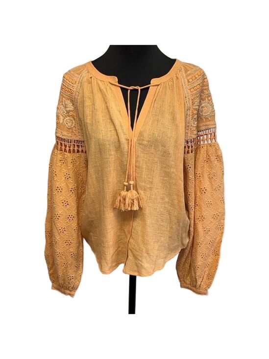 Nicole Miller Tops - Atelier Nicole Miller Large Terracotta Eyelet Lace Peasant Blouse NWT